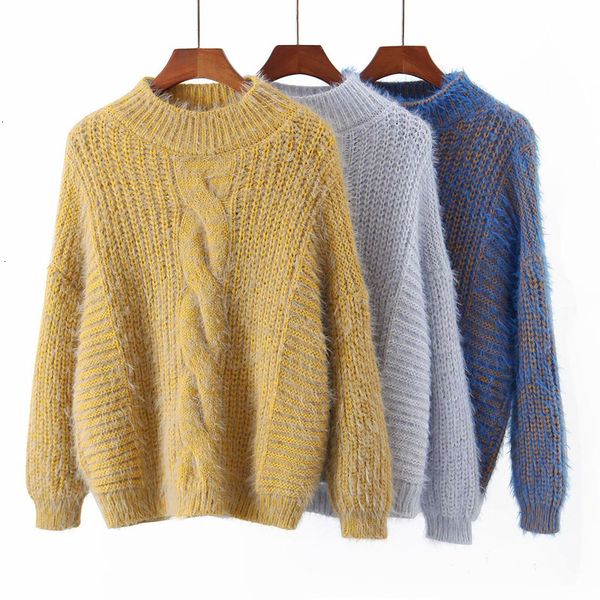 

2021 new autumn winter women sweaters pullovers warm long sleeve o-neck vintage lady sweater q2bi, Black;white