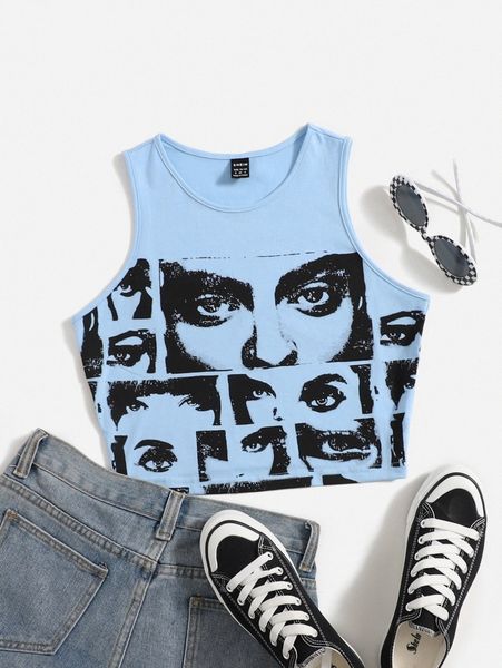 

figure graphic crop tank f5hj#, White