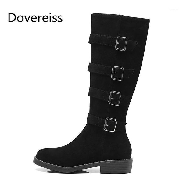 

boots winter for woman fashion round toe shoes pure color brown buckle zipper consice knee high 34-431, Black