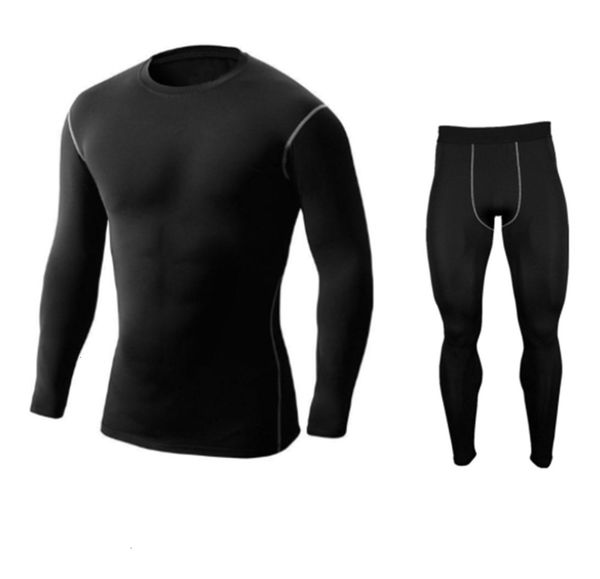 

pro training quick drying long sleeve men's running sports basketball fitness suit two piece tights, Gray