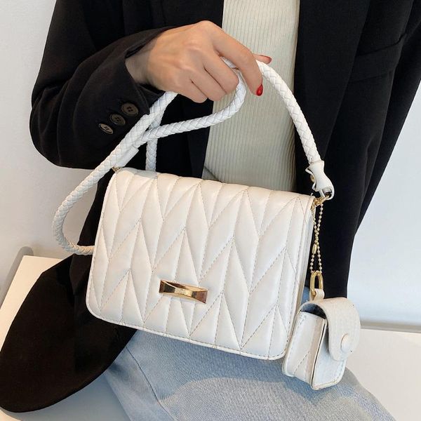 

shoulder bags pu leather crossbody for women 2021 summer fashion lady braided strap armpit bag with key pocket