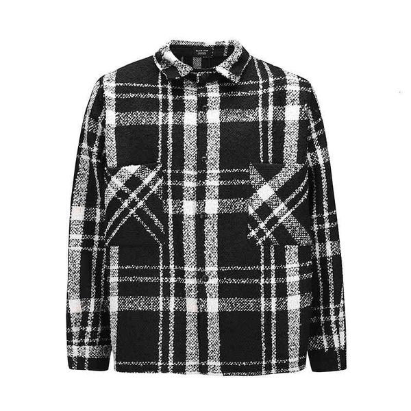 

men's casual shirts harajuku lapel color block plaid men and women oversize streetwear checkered shirt long sleeve baggy thick lat, White;black