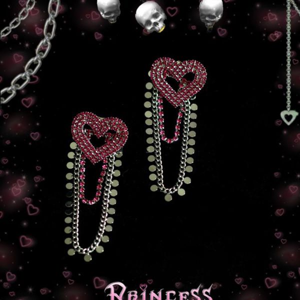 

dangle & chandelier y2k crystal heart earrings for women metal vintage charms punk goth tassel 90s style jewelry aesthetics friends gifts, Silver