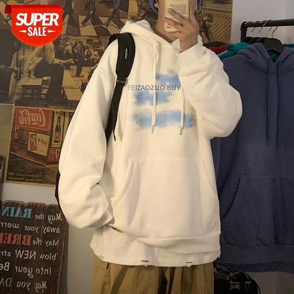 

couple loose sweater male hong kong style trend personality cloud print hoodie df3 #tx9l, Black