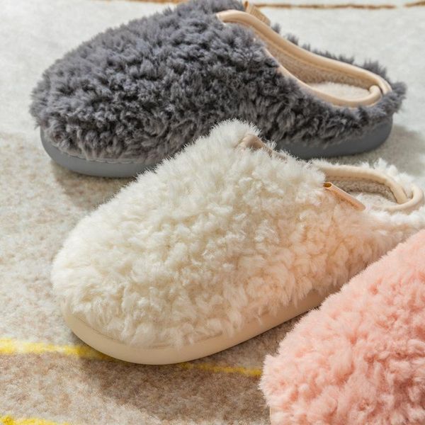 

slippers 2021 winter home indoor hairy warm fluffy floor slides non-slip bedroom shoes memory foam cotton fur for women, Black