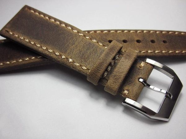 

watch bands 20 21 22mm retro crazy horse skin strap handmade men's classic band genuine leather personalise belt watchbands, Black;brown