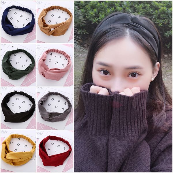 

women spring suede headband vintage cross knot elastic bands soft solid color ladies girls hairband hair accessories m1573, Slivery;white