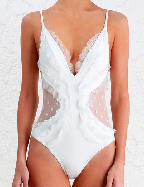 

one-piece suits kekaka korea white lace ruffle one piece swimsuit women 2021 vintage deep v flounce swimwear bathing monokinis