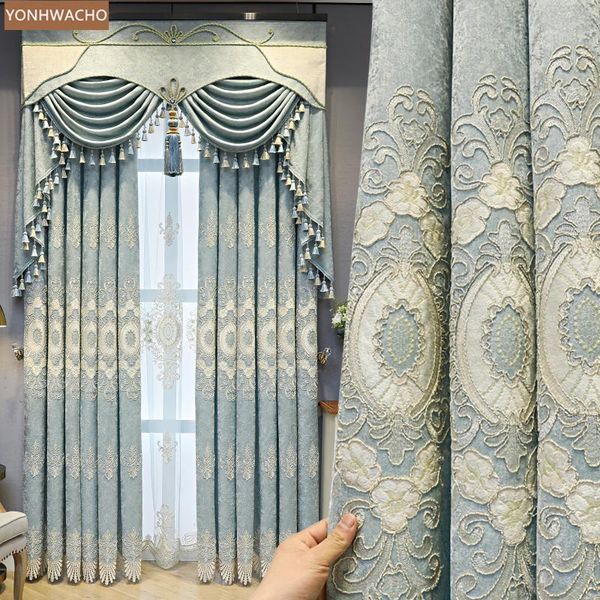 

curtain & drapes custom curtains luxury european living room chenille shading villa blue cloth blackout valance tulle drape c871