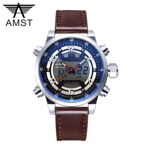 

amst waterproof led movement quartz sports men's watch am3015, Slivery;brown