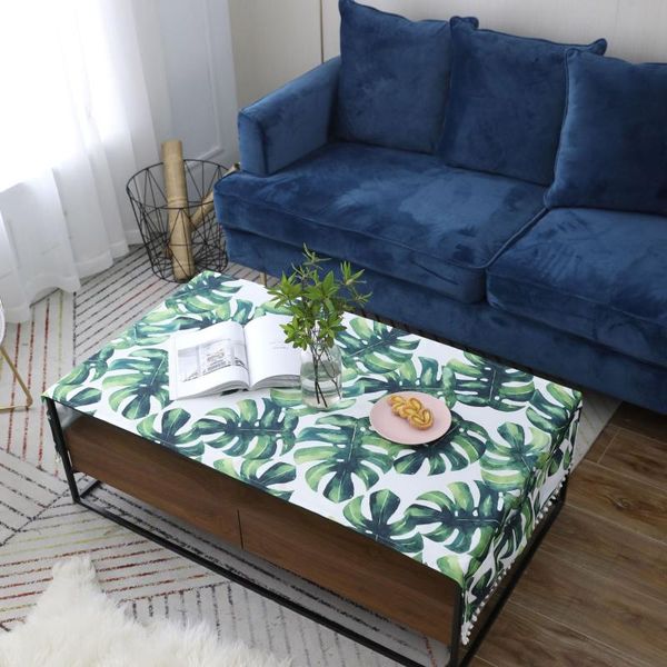 

3d green leaves rectangular tablecloths polyester cotton waterproof table cover modern rectangular table cover tv covers
