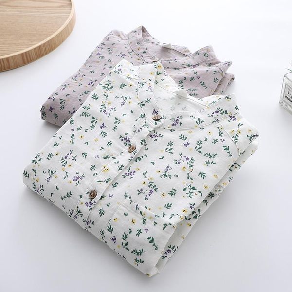 

kyqiao ropa de mujer sweet blouse women autumn winter country style casual long sleeve white grey printed cotton shirt