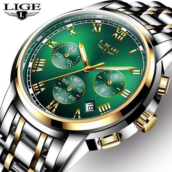 

wristwatches 2021 watches men lige chronograph sports waterproof full steel quartz men's watch relogio masculino, Slivery;brown