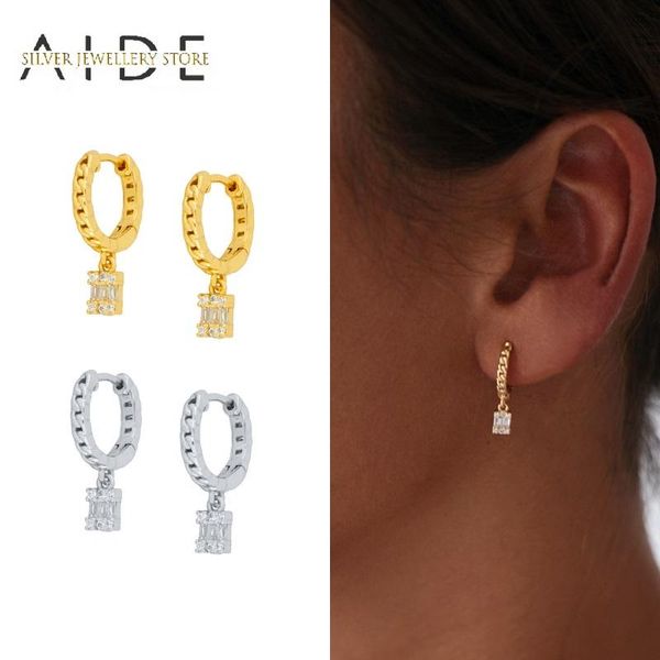 

hoop & huggie aide 925 sterling silver earrings for women fashion round chain hoops zircon pendientes piercing earings jewelry, Golden;silver