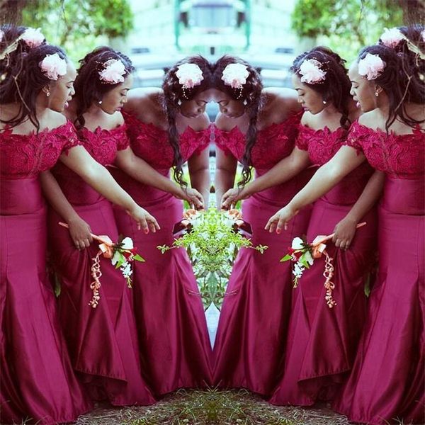 Vestidos de dama de honra do laço nigeriano longo elegante fora do ombro strapless sereia festa de casamento africano empregada de honra os vestidos de noite plus size