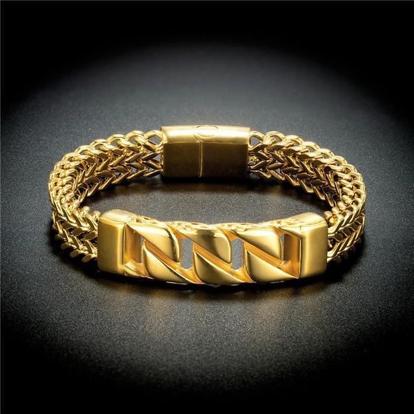 

charm bracelets vintage stainless steel men's bracelet gold chain splicing geometric accessories personality punk bangles men jewelry, Golden;silver