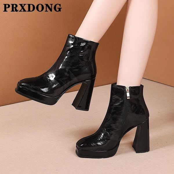

boots elegant genuine leather ladies ankle brand fashion high heels pumps 2021 autumn winter dress party wedding shoes woman 39, Black