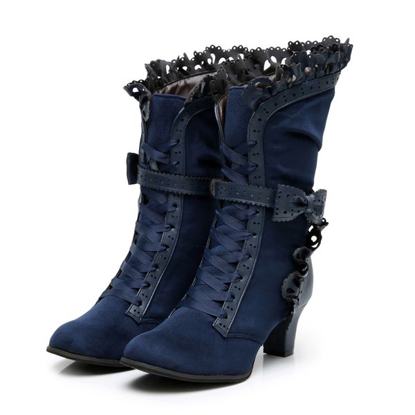 

lolita shoes everyday winter tea party pointed gothic beautiful velvet sweet bow cosplay prom belt heels boots 4142 2lw3, Black
