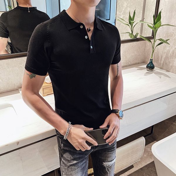 

British New Simple Style Men's Knitted Shirt Polo Short Sleeve Fashion Streetwear 2021 Fine Casual Male Fit for Homme 3xl-m L8IV, White;black