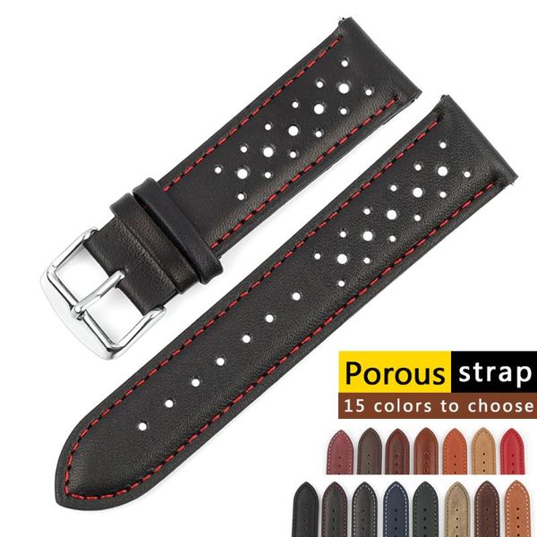 

watch bands retro genuine leather watchband 18mm 20mm 22mm 24mm calfskin straps porous breathablequick release replacement, Black;brown