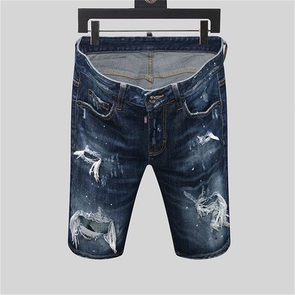 Summer Style dsq marca Italia jeans da uomo Slim Short Men pantaloni in denim con cerniera foro blu Pantaloncini da uomo 210716