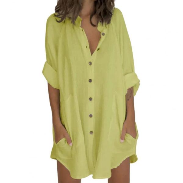 

casual dresses mini dress women solid color buttons loose single breasted shirt stand collar long sleeve ladies clothing, Black;gray