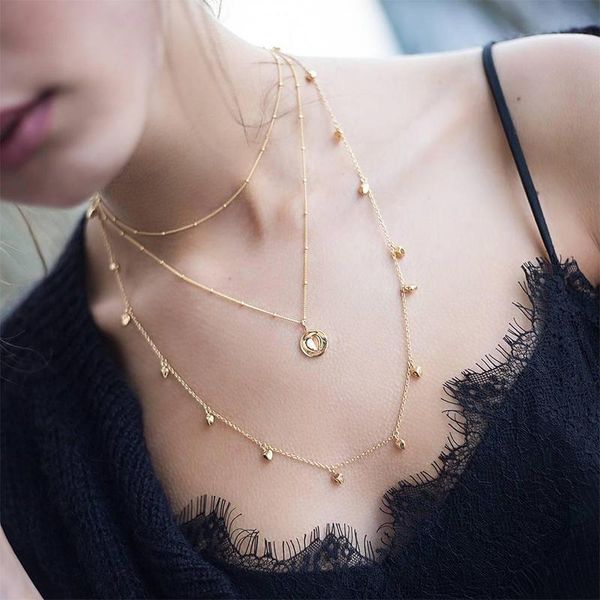 

pendant necklaces 3 pcs/set fashion sweet heart love bell chain multilayer necklace women exquisite party wedding gold set, Silver