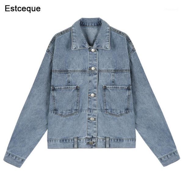 

women's jackets solid turn-down collar jean jacket for women loose casual blue fashionable coats female outwear denim feminine, Black;brown