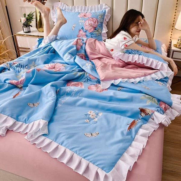 

blankets 2021 thin quilt 1 pcs for summer soft cotton blanket king/ queen bed cover pink blue green black yellow 8 style color