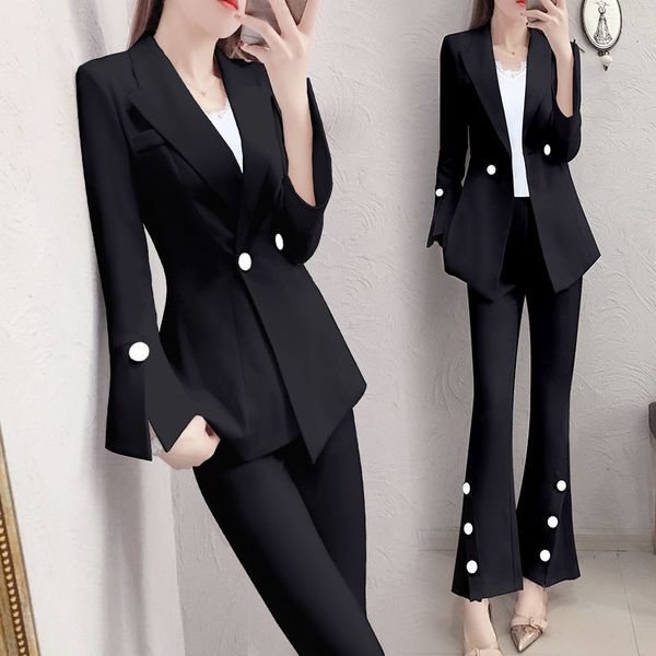 

2021 new women autumn winter work fashion pant suits 2 piece set female blazer jacket +trouser office lady casual elegant suit a147qcvi, White