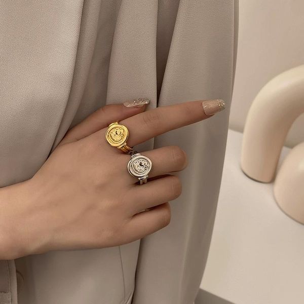 

cluster rings fashion portrait ring temperament round opening joker gold jewelry cross-border accessories generation fever to sell, Golden;silver
