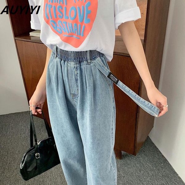 

women's jeans auyiyi loose straight-leg women summer thin section 2021 fashion high-waist nine-point wide-leg pants, Blue