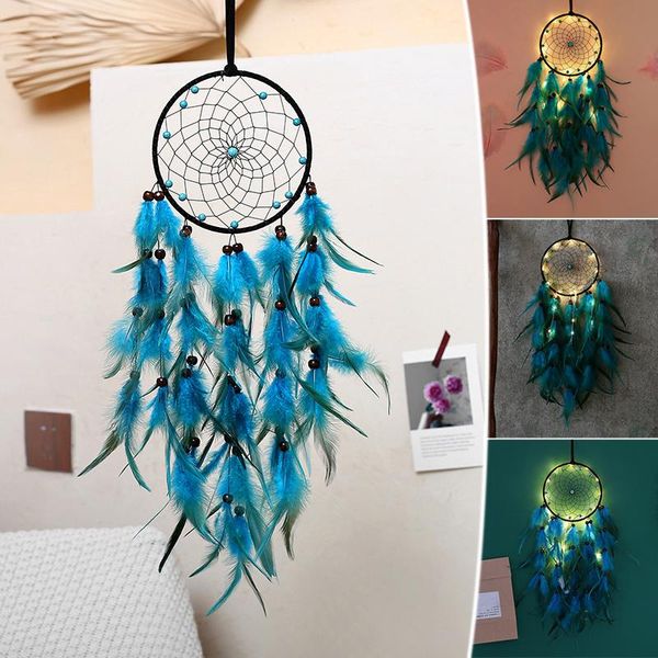 

decorative objects & figurines blue feathers dream catcher beautiful handmade macrame for wall hanging decor @ls