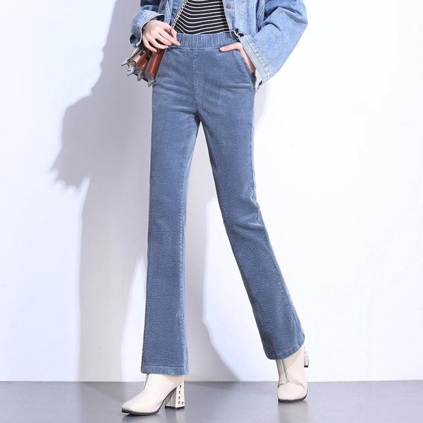 

women's pants & capris corduroy for women plus size ealstic waist flare casual blue beige black gray autumn spring high akd0909, Black;white