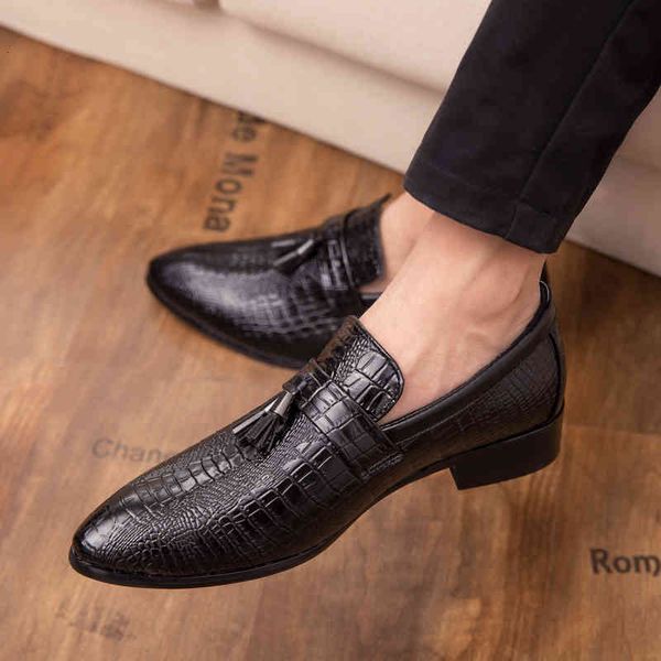

dress shoes men genuine leather loafers outdoor handsome comfortable brand breathable pointed tassel casual size 38-46 4 nfic, Black