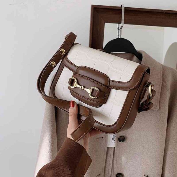 

design small square women's new color contrast saddle bag spring and handbags