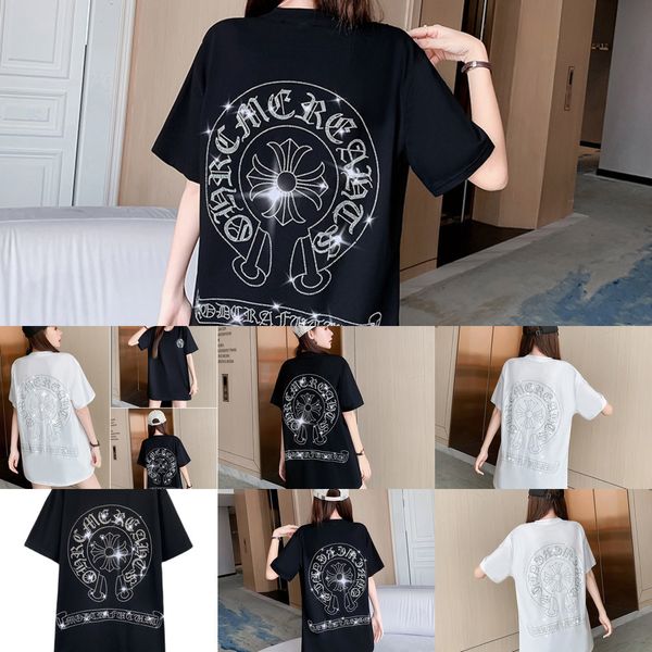 

factory ch jiaoxiu 2021 spring and summer new net red cross heavy industry drill short sleeve loose lazy wind long t q2uq, White