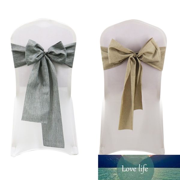 1pc Wedding Chair Knot Gray Khaki Cotton Linen Chair Sashes Cover Chairs Bow Band Belt Ties For Weddings Banquet Home Decor