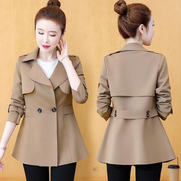 

women's trench coats hepburn style windbreaker coat small spring top, Tan;black