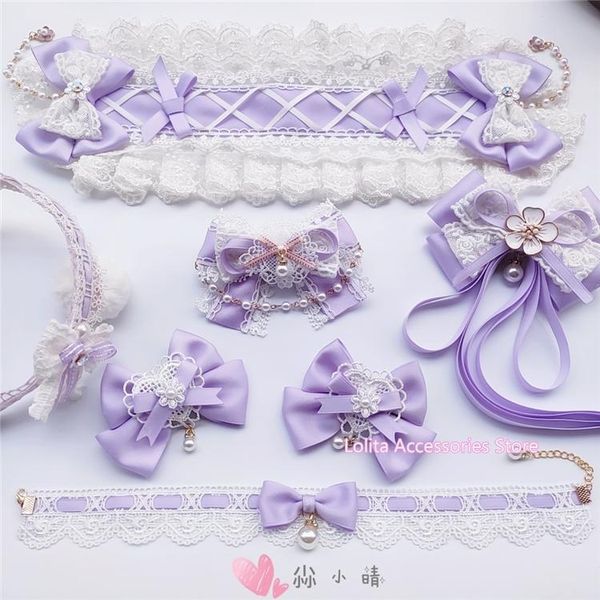 

party masks lolita dream purple sweet kc headband hair clip soft girl kawaii lace bow pearl chain hairpin cosplay ornament band