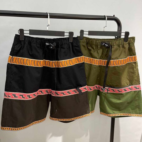 

men's shorts 21ss kapital vintage hirata hehong belt color matching cotton loose casual elastic shorts, White;black