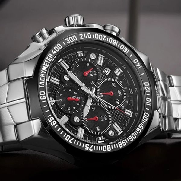 

sports watches for men fashion quartz men big clock wwoor brand luxury military full steel waterproof chronograph wristwatchg, Slivery;brown