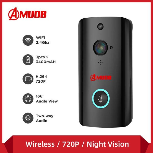 

doorbells amudb wireless wifi doorbell camera ip 720p ring video door bell intercom two way audio app control infrared night vision