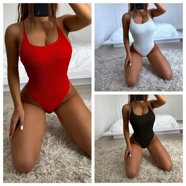 

one-piece suits women's smocked swimsuit beachwear sleeveless backless solid color swimwear monokini women 2021 plavky