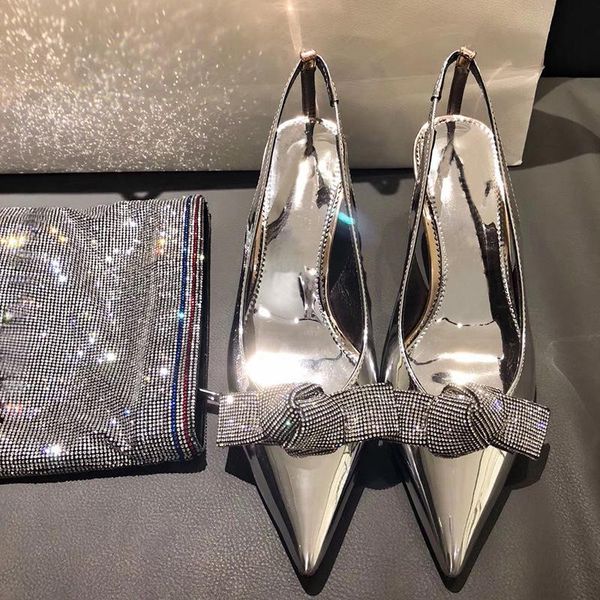

women's shoes air high heel women's shoes bow high-heeled silver rhinestone sharp sandals woman, Black