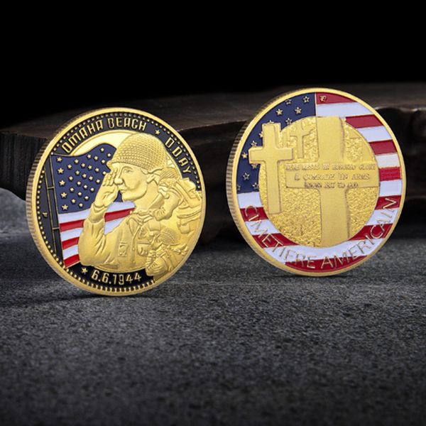 

1944.6.6 d-day omaha beach 1oz gold plated souvenir cimetiere american military challenge coin collection