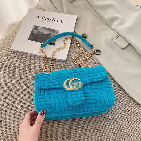 

2022 factory wholesale new women's net red same multicolor flannel single shoulder diagonal bag fashion versatile chain armpit small sq