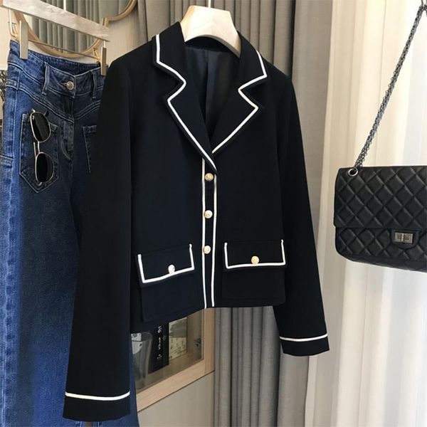 

women's jackets [ewq] korea black suit coat female autumn 2021 single breasted design sense long sleeve short casual fashion 16e2650, Black;brown