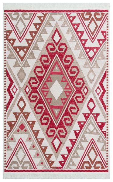 

morcilek-08-coral washable double sided %100 recyclable cotton modern-ethnic pattern decorative slim turkish rug carpet