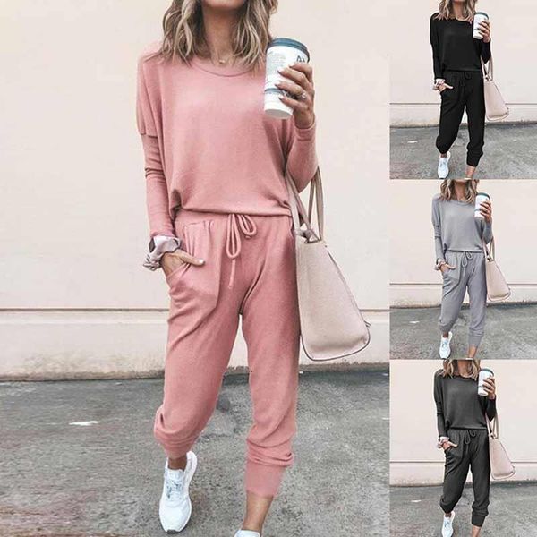 

autumn women casual leisure pants and set 2pieces 2021 ladies home street outfit jogging suits plus size s-2xl, Gray